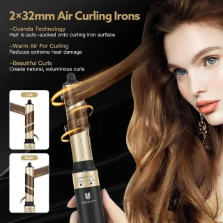 Haardroger en haarstyler - 5-in-1 - 110.000 omw/min - 20 m/s - 200 miljoen negatieve ionen - blaasborstel en luchtkruller - zwart