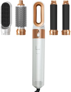 De JustValue 5-in-1 Airstyler Set - Krultang - Haardroger - Föhnborstel - Stijltang - Haarföhn - Multistyler - Goudkleurig / Wit in één oogopslag