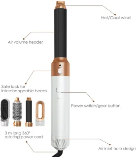 JustValue 5-in-1 Airstyler Set - Krultang - Haardroger - Föhnborstel - Stijltang - Haarföhn - Multistyler - Goudkleurig / Wit