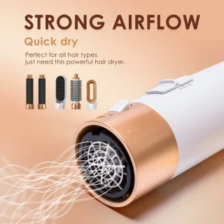 JustValue 5-in-1 Airstyler Set - Krultang - Haardroger - Föhnborstel - Stijltang - Haarföhn - Multistyler - Goudkleurig / Wit