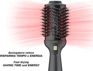 Volumiserende föhnborstel met heteluchttechnologie - 1300W, 2 snelheden, 360 ° draaibaar snoer - zwart/goud