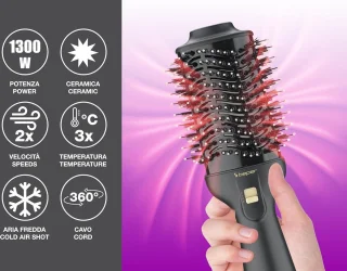 Volumiserende föhnborstel met heteluchttechnologie - 1300W, 2 snelheden, 360 ° draaibaar snoer - zwart/goud