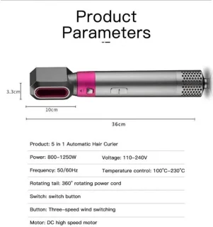 5-in-1 Multifunctionele Haarstyler - Föhn, Krultang & Stijltang met Haarborstel - 100-230°C Temperatuurregeling - Perfect Cadeau voor Haarverzorging