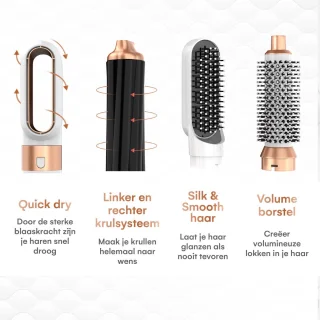 VENEUX® Föhnborstel - Airstyler - Krulborstel - Warmteborstel - 5 in 1 Multistyler - Wit Met Goud - 2025 Editie