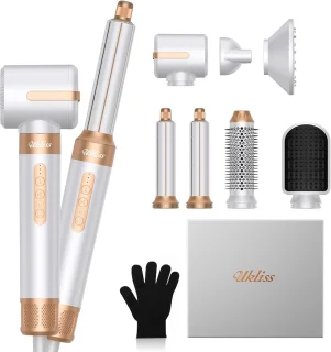 UKLISS Straight+Wavy - Multistyler Hairdryer brush - Airstyler - Curling iron - Curling Brush - 7 in 1 Multistyler - 7 Attachments + Handschoenen + Geschenkdoos
