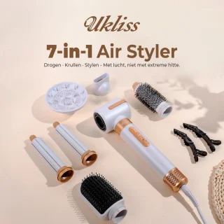 UKLISS Straight+Wavy - Multistyler Hairdryer brush - Airstyler - Curling iron - Curling Brush - 7 in 1 Multistyler - 7 Attachments + Handschoenen + Geschenkdoos
