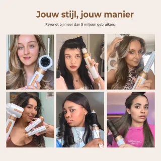 UKLISS Straight+Wavy - Multistyler Hairdryer brush - Airstyler - Curling iron - Curling Brush - 7 in 1 Multistyler - 7 Attachments + Handschoenen + Geschenkdoos