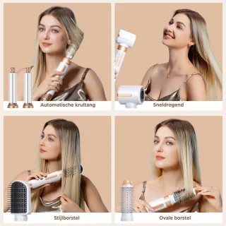 UKLISS Straight+Wavy - Multistyler Hairdryer brush - Airstyler - Curling iron - Curling Brush - 7 in 1 Multistyler - 7 Attachments + Handschoenen + Geschenkdoos