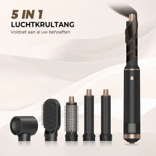 UKLISS 5 in 1 Multistyler - Krultang - Fohnborstel - Krultang 5 in 1 - Multistyler - Airstyler - Fohn - Haarborstel - Hairwrap - Krulborstel - 5 Opzetstukken + Black Opbergdoos – 360° Roterende Kabel