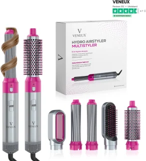 VENEUX® 5 in 1 Föhnborstel - Airstyler - Krulborstel - Multistyler - Diffuser Föhn - Grijs Roze