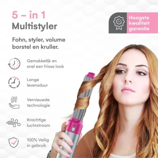 VENEUX® 5 in 1 Föhnborstel - Airstyler - Krulborstel - Multistyler - Diffuser Föhn - Grijs Roze
