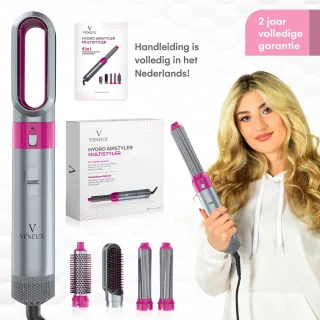 VENEUX® 5 in 1 Föhnborstel - Airstyler - Krulborstel - Multistyler - Diffuser Föhn - Grijs Roze
