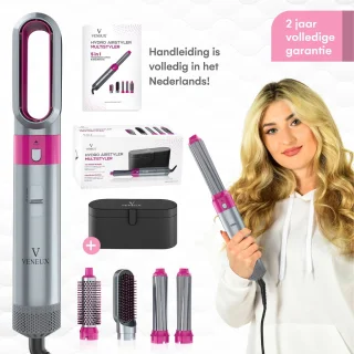 VENEUX® 5 in 1 Föhnborstel - Airstyler - Krulborstel - Multistyler - Diffuser Föhn - Grijs roze