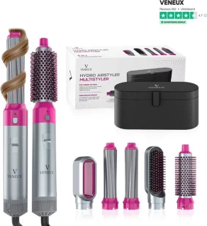 VENEUX® 5 in 1 Föhnborstel - Airstyler - Krulborstel - Multistyler - Diffuser Föhn - Grijs roze