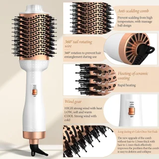 3-in-1 warmeluchtborstel, föhnborstel, ronde haardroger, krulborstel