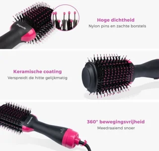 4-in-1 Haardroger en Borstel Zwart-Roze