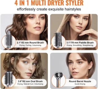 4-in-1 Haarstyler en Föhnborstel met 3 Borstels en Mondstuk