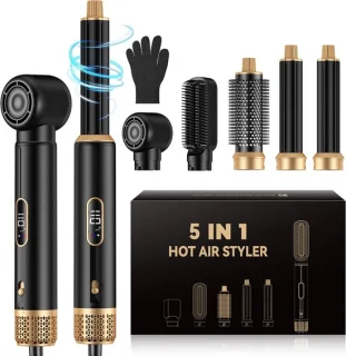 5-in-1 haarstyler met LCD-luchtborstel, ronde borstel, krultang en stijltang