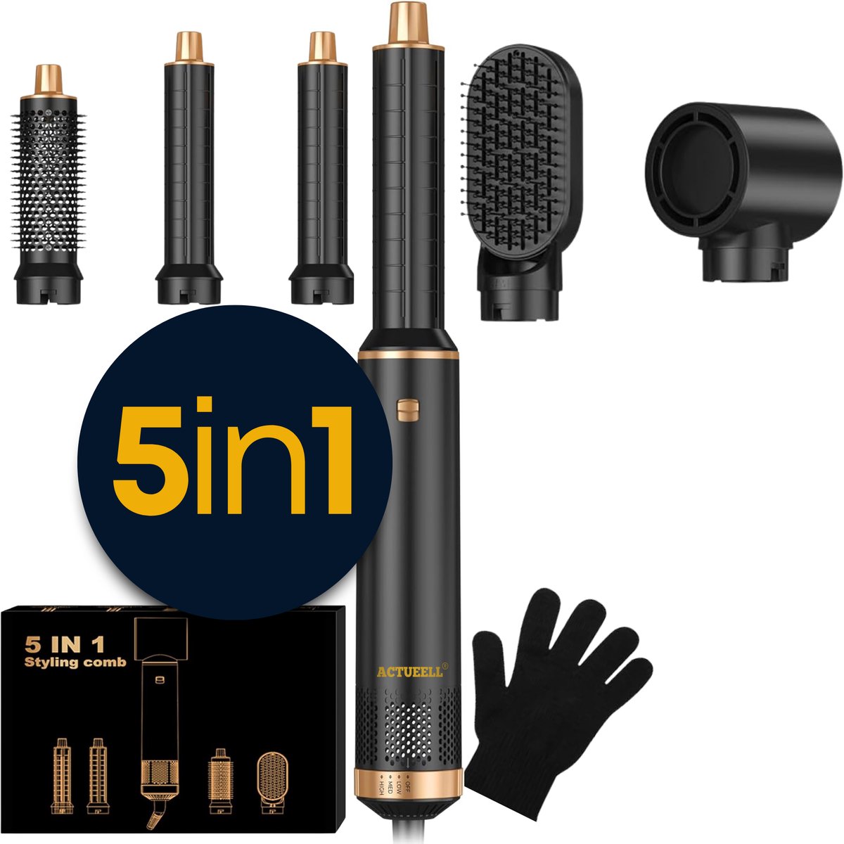 De Actueel®Pro Airstyler 5-in-1 Multistyler Zwart/Goud in één oogopslag