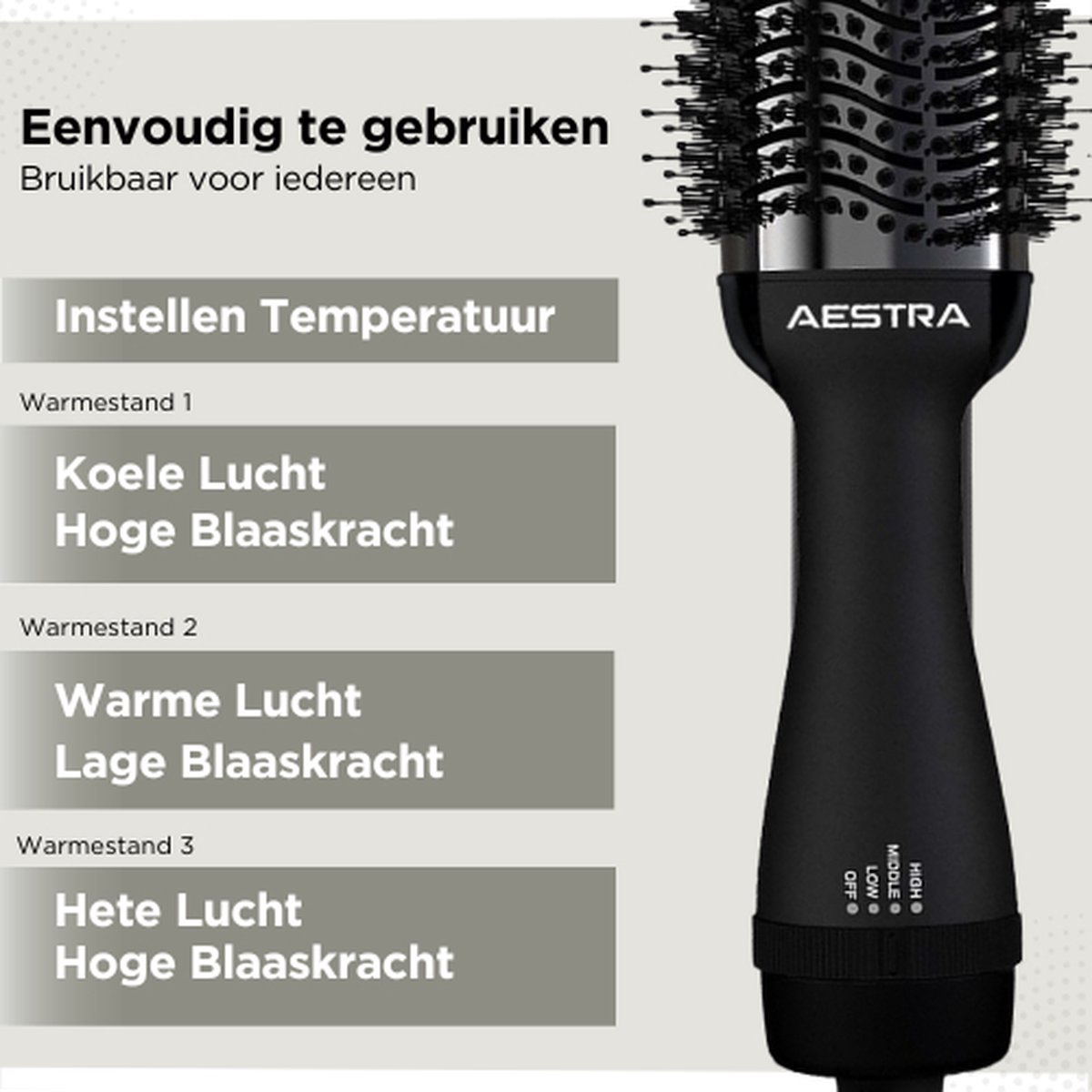 Wat vinden we goed aan de Aestra 3-in-1 Föhnborstel Zwart 1200W
