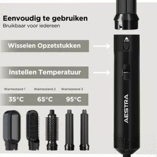 Aestra 5-in-1 Hairwrap Föhnborstel 1000W Zwart