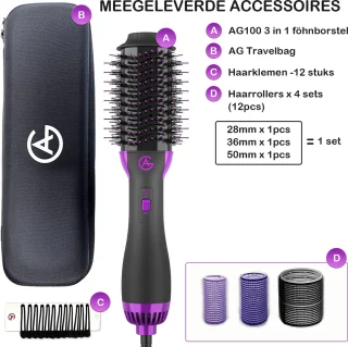 AG100 Magic Brush 3-in-1 Föhnborstel Zwart