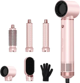 Airstyler 5-in-1 – föhnborstel met automatische krulopzetstukken – roze