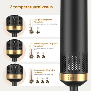 ApexArte Fohnborstel Krulborstel Krultang 5-in-1 Zwart Goud