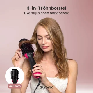Auronic Airstyler 3-in-1 Föhnborstel 1000W Ø 45 mm Zwart/Roze