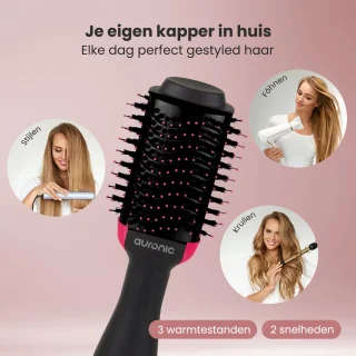 Auronic Airstyler 3-in-1 Föhnborstel 1000W Ø 45 mm Zwart/Roze