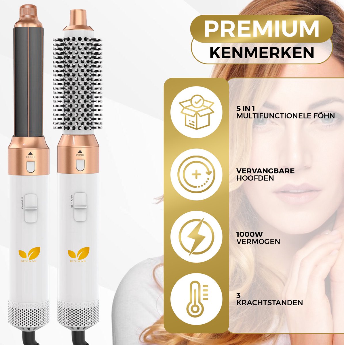 Wat vinden we goed aan de Besjaar Airstyler 5-in-1 Multistyler 2025 Wit/Goud