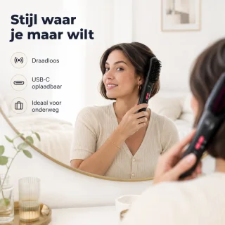 Bobypet stijlkam elektrisch, draadloze föhnborstel voor kort haar, zwart