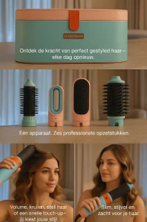 BONBONHAIR Luxe 6-in-1 Airstyler Blue Edition Met Leren Opbergdoos