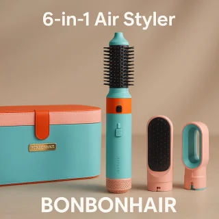 BONBONHAIR Luxe 6-in-1 Airstyler Blue Edition Met Leren Opbergdoos