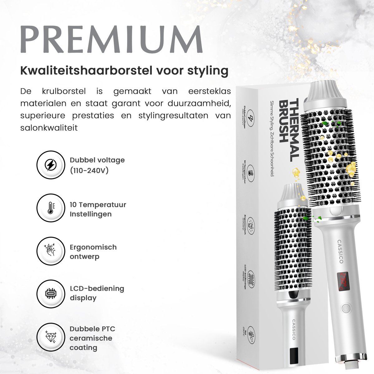 Wat vinden we goed aan de CASSICO Thermal Brush keramische warmteborstel zilver