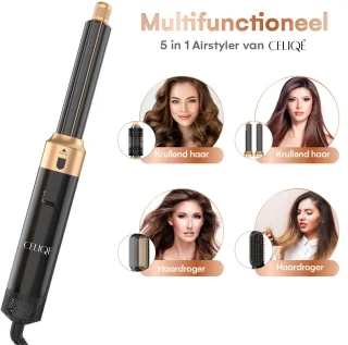 CELIQE™ 5-in-1 Airstyler Föhnborstel Zwart-Goud