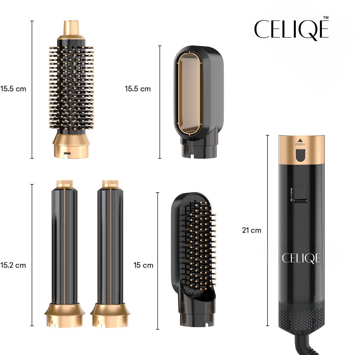 Wat vinden we goed aan de Celiqe Föhnborstel 5-in-1 Multistyler Bruin/Zwart Goud