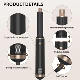 CRLYN Fohnborstel Krultang 5-in-1 Zwart