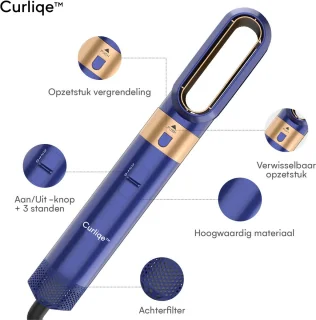 Curliqe Airstyler Föhnborstel Blauw Goud
