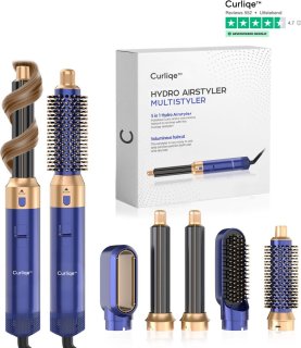 De Curliqe Airstyler Föhnborstel Blauw Goud in één oogopslag