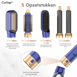 Curliqe Airstyler Föhnborstel Blauw Goud