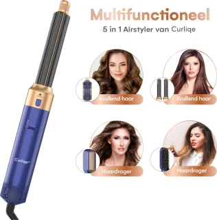 Curliqe Airstyler Föhnborstel Blauw Goud