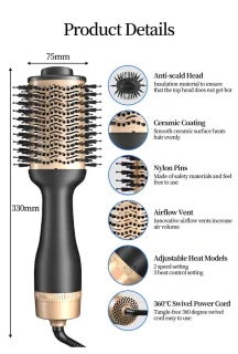 EDMONDO Magic Brush 3-in-1 Föhnborstel Zwart/Rosé Goud