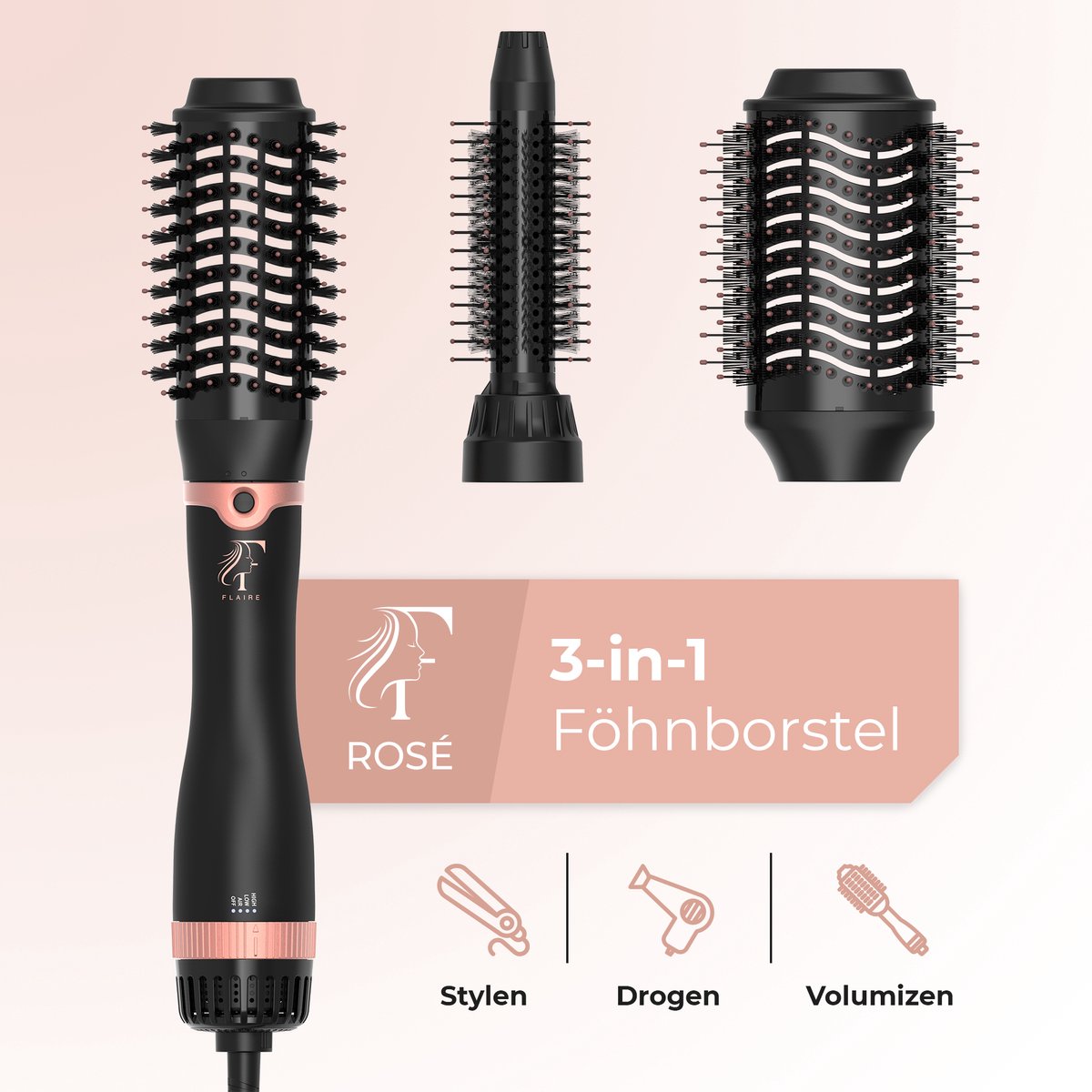 Wat vinden we goed aan de Flaire ROSÉ 3-in-1 Föhnborstel Zwart