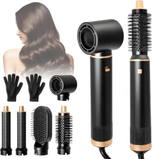 Föhnborstel 5-in-1 Airstyler met Ronde Borstel - Coandă Effect Krultang 110.000 RPM Zwart