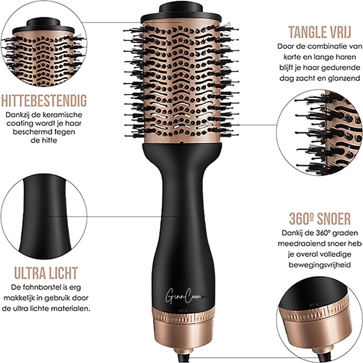 GinnComm Magic Brush 4-in-1 Fohnborstel Goud