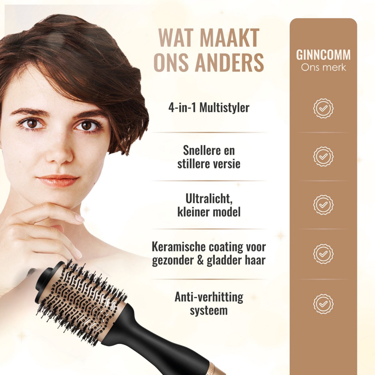 GinnComm Magic Brush 4-in-1 Fohnborstel Goud