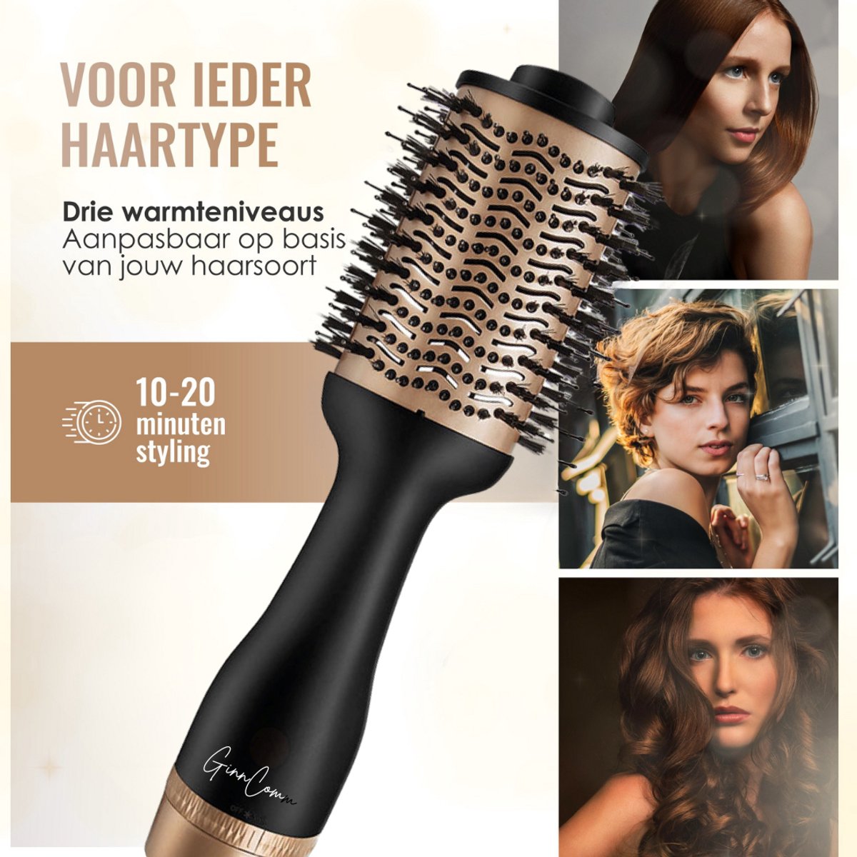 GinnComm Magic Brush 4-in-1 Fohnborstel Goud