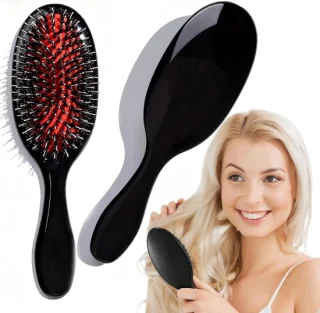 Haarborstel voor extensies - zwart - pneumatische ontwarringsborstel met wildzwijn- en nylon haren