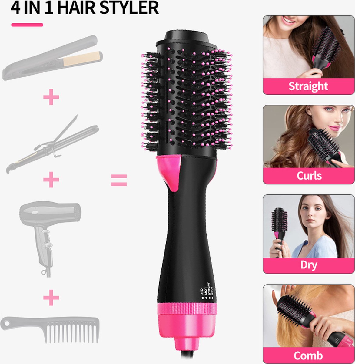 Wat vinden we goed aan de Magic Hair-Brush 3-in-1 Föhnborstel Roze/Zwart